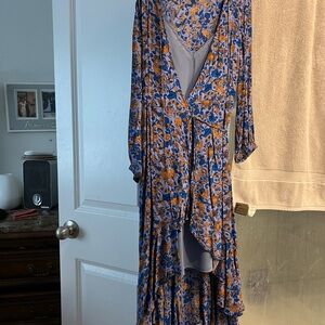 Lucky Brand Floral Wrap Dress with Blue and Orange Pattern